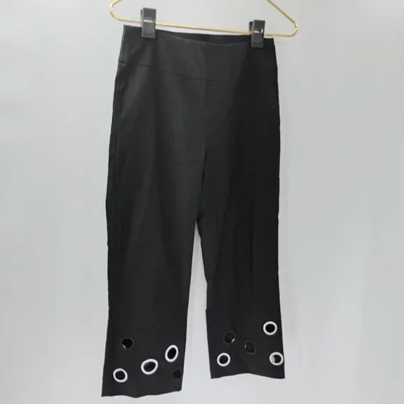 Joseph Ribkoff Womens Size 4 Crop Capri Black Pants Faux Coin Details #3610 - Picture 4 of 12